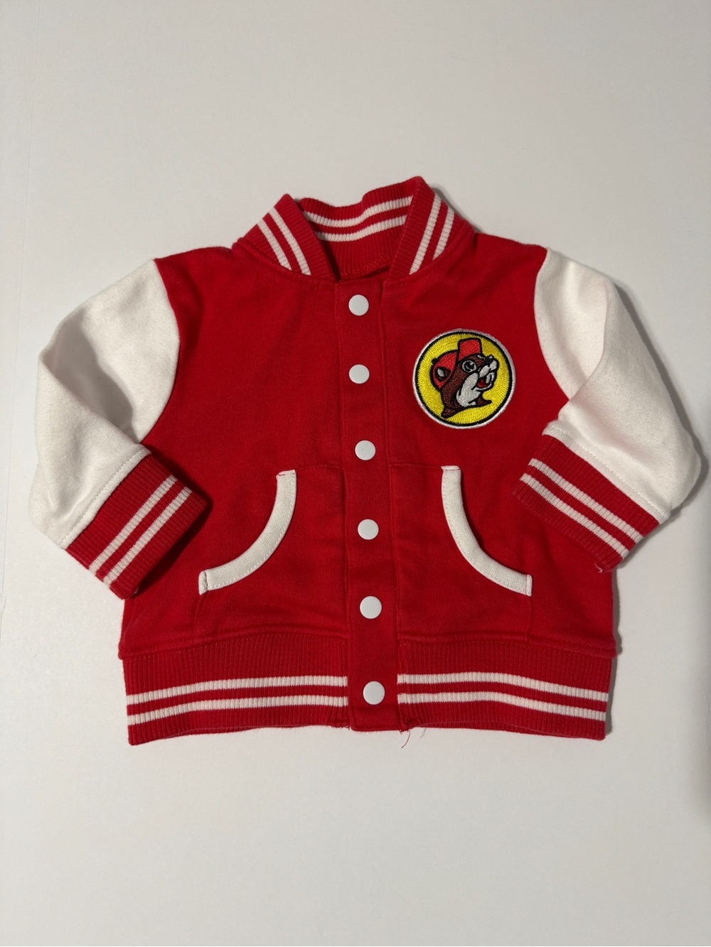 NWOT Buc ees Toddler Red and White Varsity-Style Patch Jacket